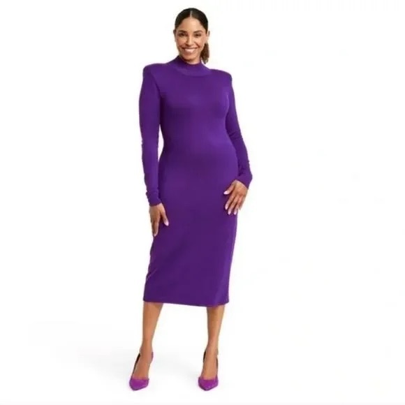SERGIO HUDSON x Target Purple Strong Shoulder Sweater Midi Dress 1X - Picture 4 of 6